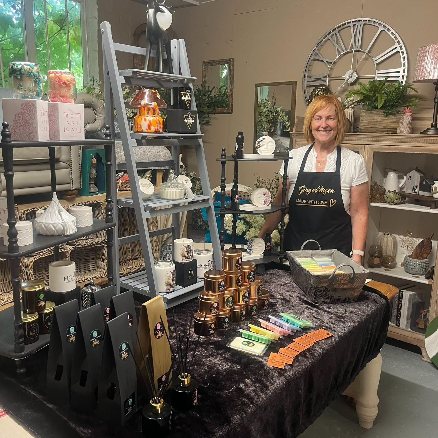 Brickshed Studios display of handmade candles, diffusers and wax melts in the shop